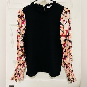 THML Black Sweater with Colorful Patterned Sleeves, Size small